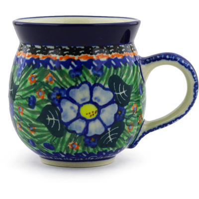 Polish Pottery Bubble Mug 12oz Blue Bud Delight UNIKAT