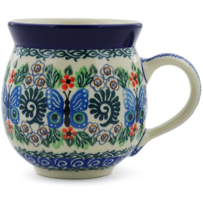 Polish Pottery Bubble Mug 12oz Blue Butterfly Brigade UNIKAT