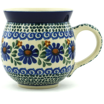 Polish Pottery Bubble Mug 12oz Blue Daisy Meadow