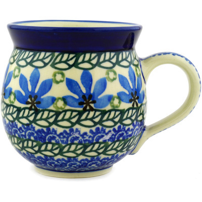Polish Pottery Bubble Mug 12oz Blue Fan Flowers