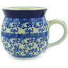 Polish Pottery Bubble Mug 12oz Blue Floral Lace