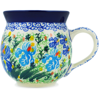 Polish Pottery Bubble Mug 12oz Blue Iris Delight UNIKAT