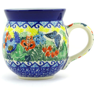 Polish Pottery Bubble Mug 12oz Blue Monarch Garden UNIKAT