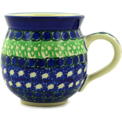 Polish Pottery Bubble Mug 12oz Blue Peas UNIKAT