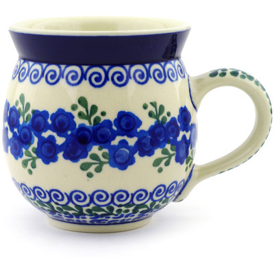 Polish Pottery Bubble Mug 12oz Blue Poppy Wreath