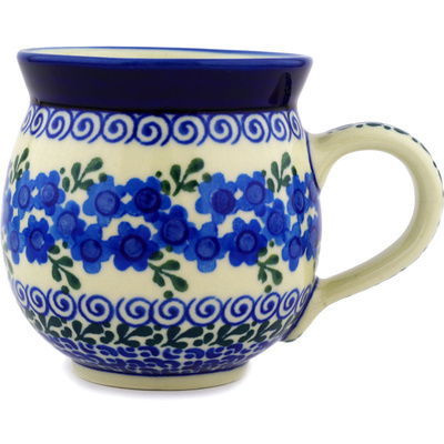 Polish Pottery Bubble Mug 12oz Blue Poppy Wreath