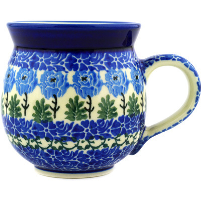 Polish Pottery Bubble Mug 12oz Blue Rosette Wreath