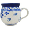 Polish Pottery Bubble Mug 12oz Blue Spring Swallow