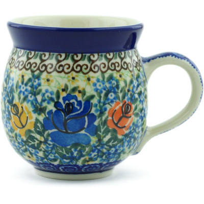 Polish Pottery Bubble Mug 12oz Bluebonnets And Roses UNIKAT