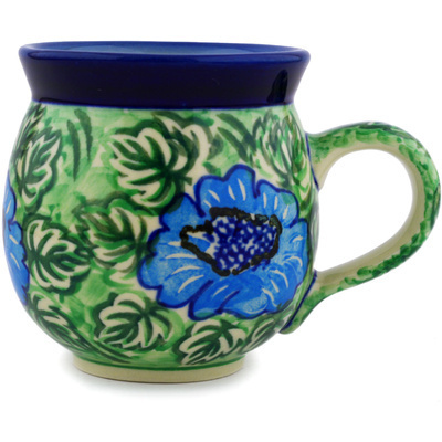 Polish Pottery Bubble Mug 12oz Bold Blue Sunflower UNIKAT