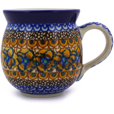 Polish Pottery Bubble Mug 12oz Brown Mardi Gras UNIKAT