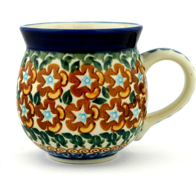 Polish Pottery Bubble Mug 12oz Brown Starflowers