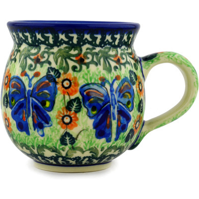 Polish Pottery Bubble Mug 12oz Butterflies And Roses UNIKAT