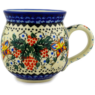 Polish Pottery Bubble Mug 12oz Butterfly Berries UNIKAT