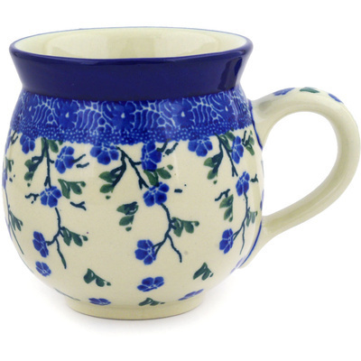 Polish Pottery Bubble Mug 12oz Cascading Blue Blossoms