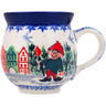 Polish Pottery Bubble Mug 12oz Christmas Gnome In Town UNIKAT