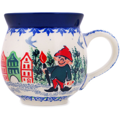 Polish Pottery Bubble Mug 12oz Christmas Gnome In Town UNIKAT