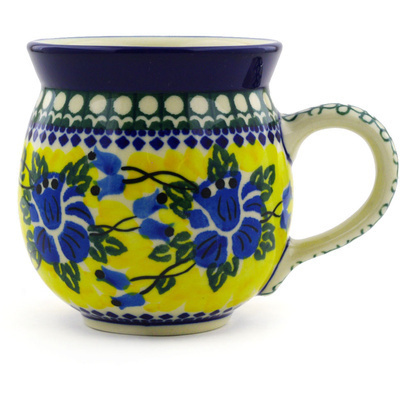 Polish Pottery Bubble Mug 12oz Cobalt Daffodil UNIKAT
