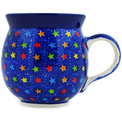 Polish Pottery Bubble Mug 12oz Colorful Star Show UNIKAT