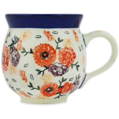 Polish Pottery Bubble Mug 12oz Crimson Falling Flowers UNIKAT