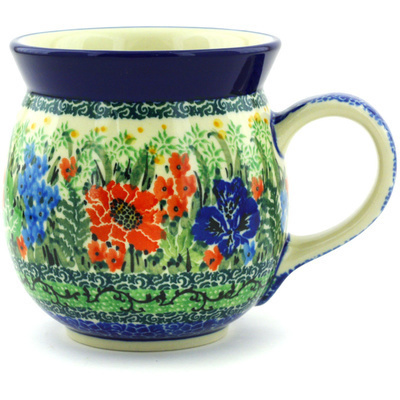 Polish Pottery Bubble Mug 12oz Emerald Meadow UNIKAT