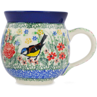 Polish Pottery Bubble Mug 12oz Finch Garden UNIKAT