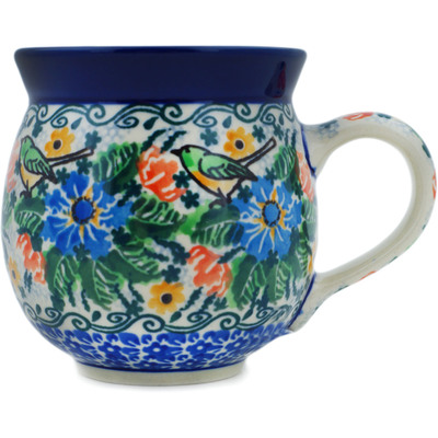 Polish Pottery Bubble Mug 12oz Green Bird Garden UNIKAT