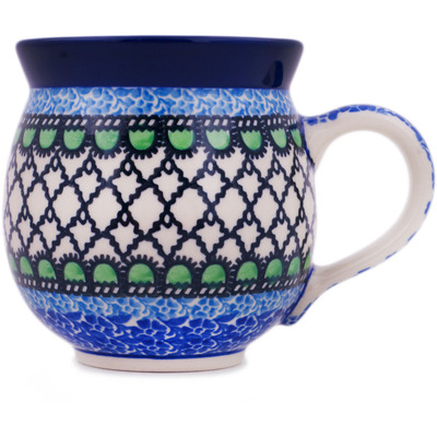 Polish Pottery Bubble Mug 12oz Green Lattice UNIKAT