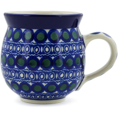 Polish Pottery Bubble Mug 12oz Green Peacock Eyes