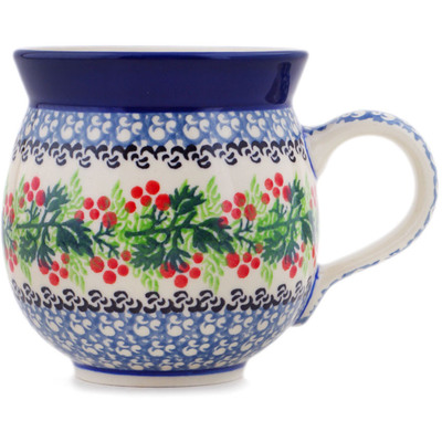 Polish Pottery Bubble Mug 12oz Holly Berry Wreath