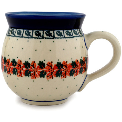 Polish Pottery Bubble Mug 12oz Holly Wreath