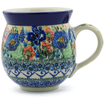 Polish Pottery Bubble Mug 12oz Lupines And Roses UNIKAT