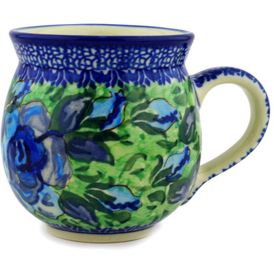 Polish Pottery Bubble Mug 12oz Matisse Flowers Cobalt UNIKAT