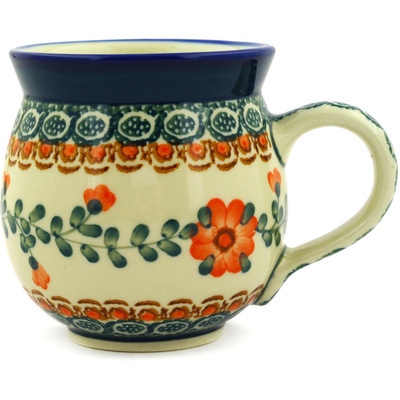 Polish Pottery Bubble Mug 12oz Orange Poppies