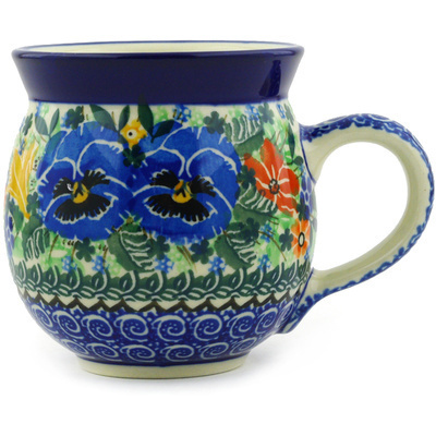 Polish Pottery Bubble Mug 12oz Pansy Pair Garden UNIKAT