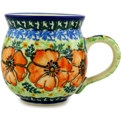 Polish Pottery Bubble Mug 12oz Peach Hibiscus Chain UNIKAT
