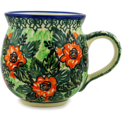 Polish Pottery Bubble Mug 12oz Peach Rose Blooms UNIKAT