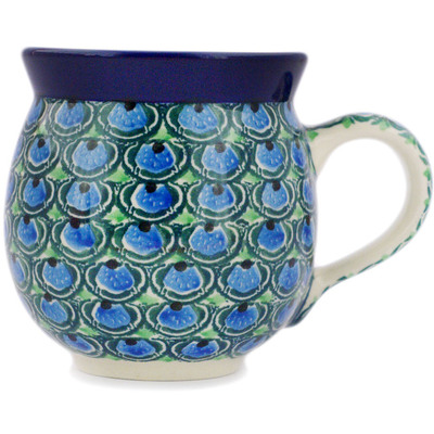 Polish Pottery Bubble Mug 12oz Peacock Show UNIKAT