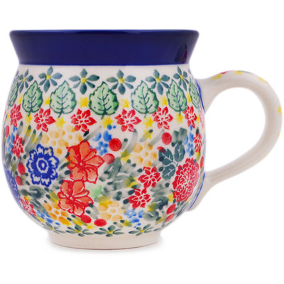 Polish Pottery Bubble Mug 12oz Red Bouquet UNIKAT