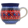 Polish Pottery Bubble Mug 12oz Red Flower Mosaic UNIKAT