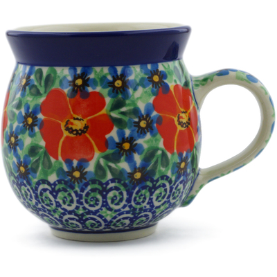 Polish Pottery Bubble Mug 12oz Red Poppy Delight UNIKAT