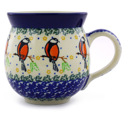 Polish Pottery Bubble Mug 12oz Redbird On A Wire