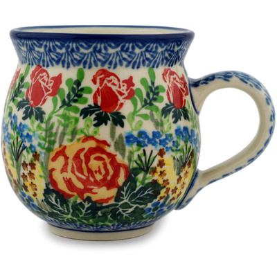 Polish Pottery Bubble Mug 12oz Sunset Rose Bouquet UNIKAT