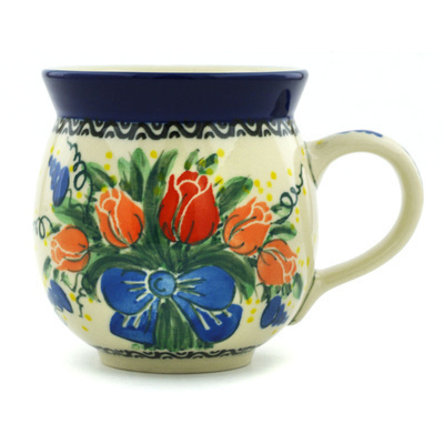 Polish Pottery Bubble Mug 12oz Tulip Bouquet UNIKAT