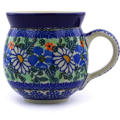 Polish Pottery Bubble Mug 12oz White Daisy Surprise UNIKAT