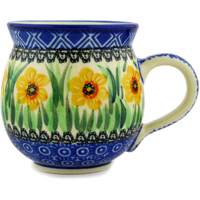 Polish Pottery Bubble Mug 12oz Yellow Daffodil Field UNIKAT