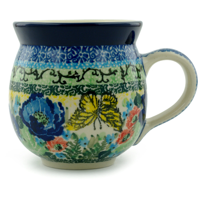 Polish Pottery Bubble Mug 12oz Yellow Monarch Meadow UNIKAT