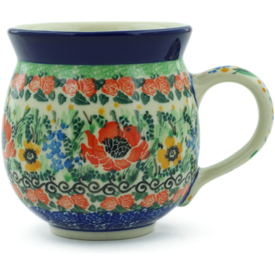 Polish Pottery Bubble Mug 12oz Yellow Rose Meadow UNIKAT