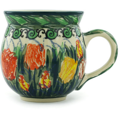 Polish Pottery Bubble Mug 12oz Yellow Tulips UNIKAT