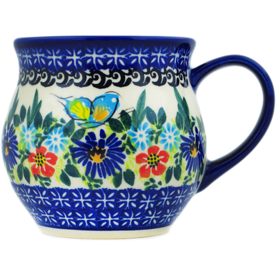 Polish Pottery Bubble Mug 13 oz Butterfly Flower Bed UNIKAT